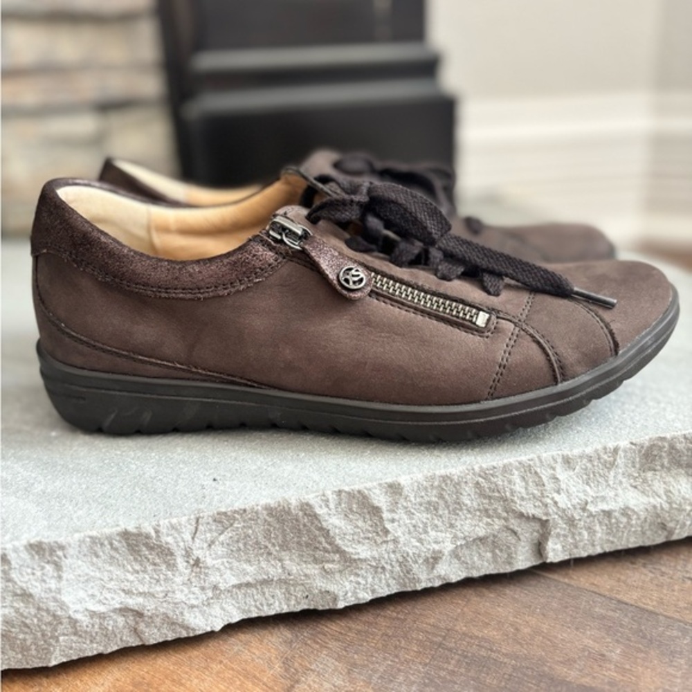 Hartjes Women's Size UK 5/US 7.5 XS Casual Side Zip Brown Nubuck‎ Leather Shoes